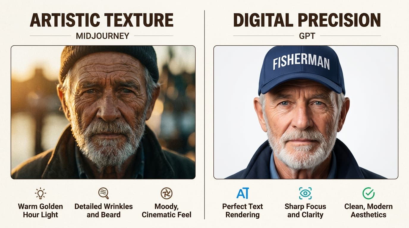 While Midjourney v7 leads in cinematic texture and mood, GPT Image 2 sets the standard for prompt adherence and perfect text rendering.
