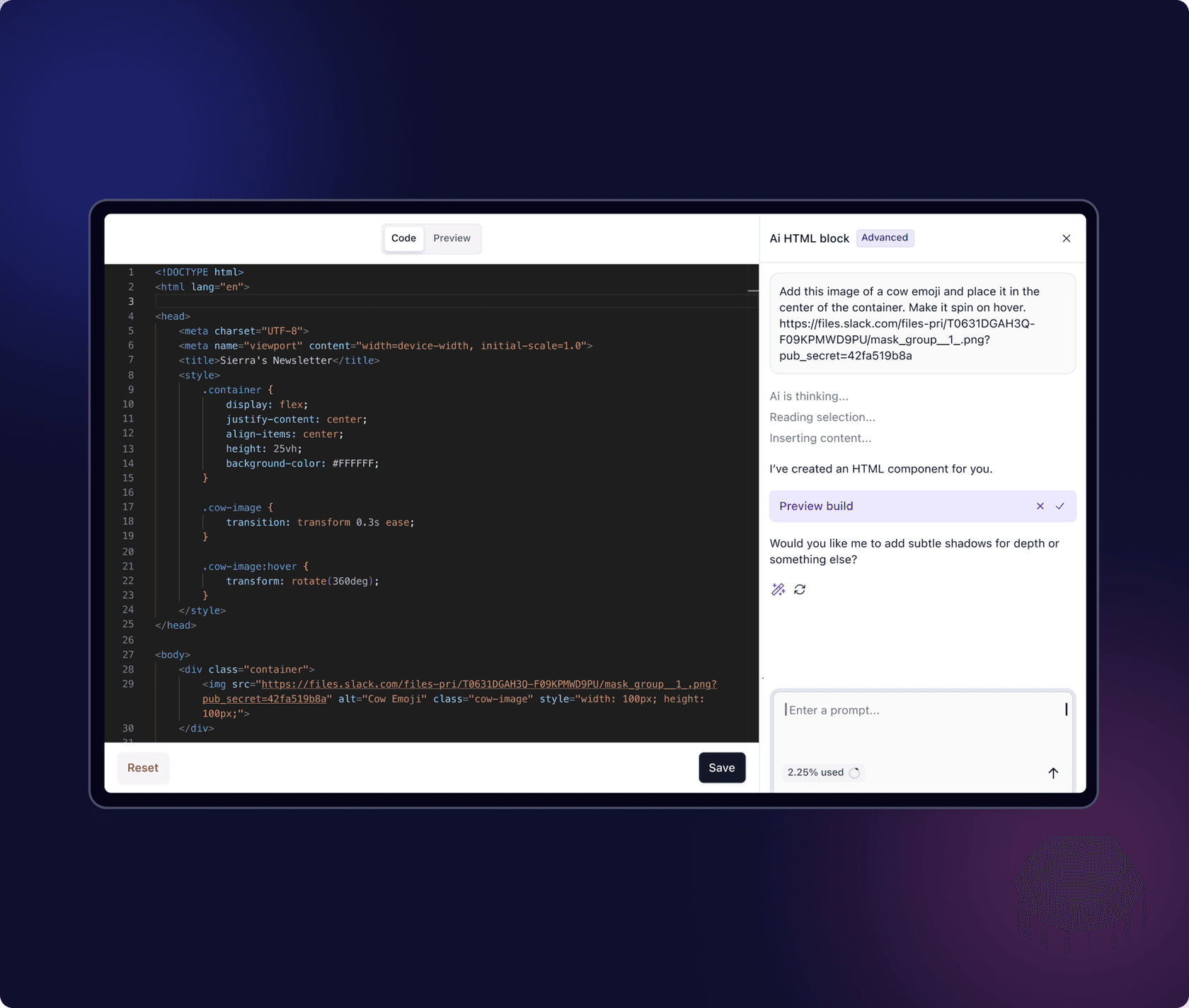 beehiiv AI Writing Assistant inside the newsletter editor