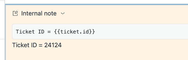 Zendesk internal note action with ticket placeholder configuration