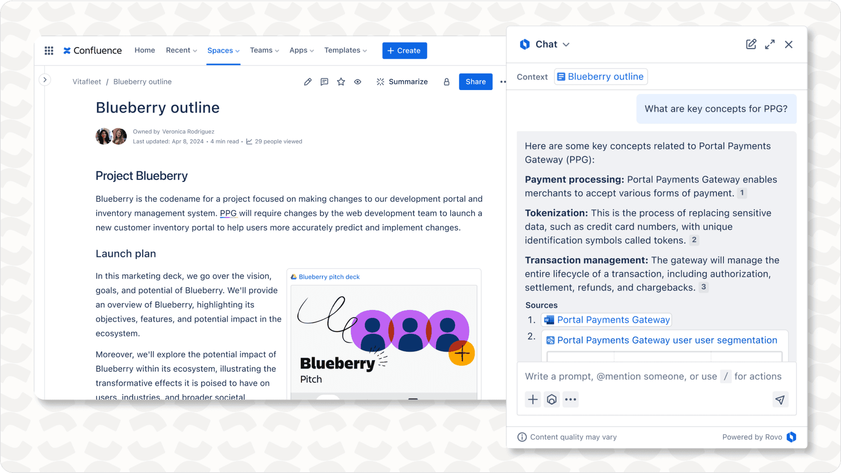 Rovo chat interaction, pulling from Atlassian data.