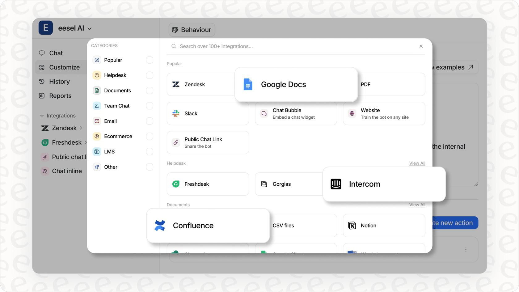 The eesel AI platform dashboard, showcasing how it turns models like DeepSeek V3.2 into a full business solution for customer service.