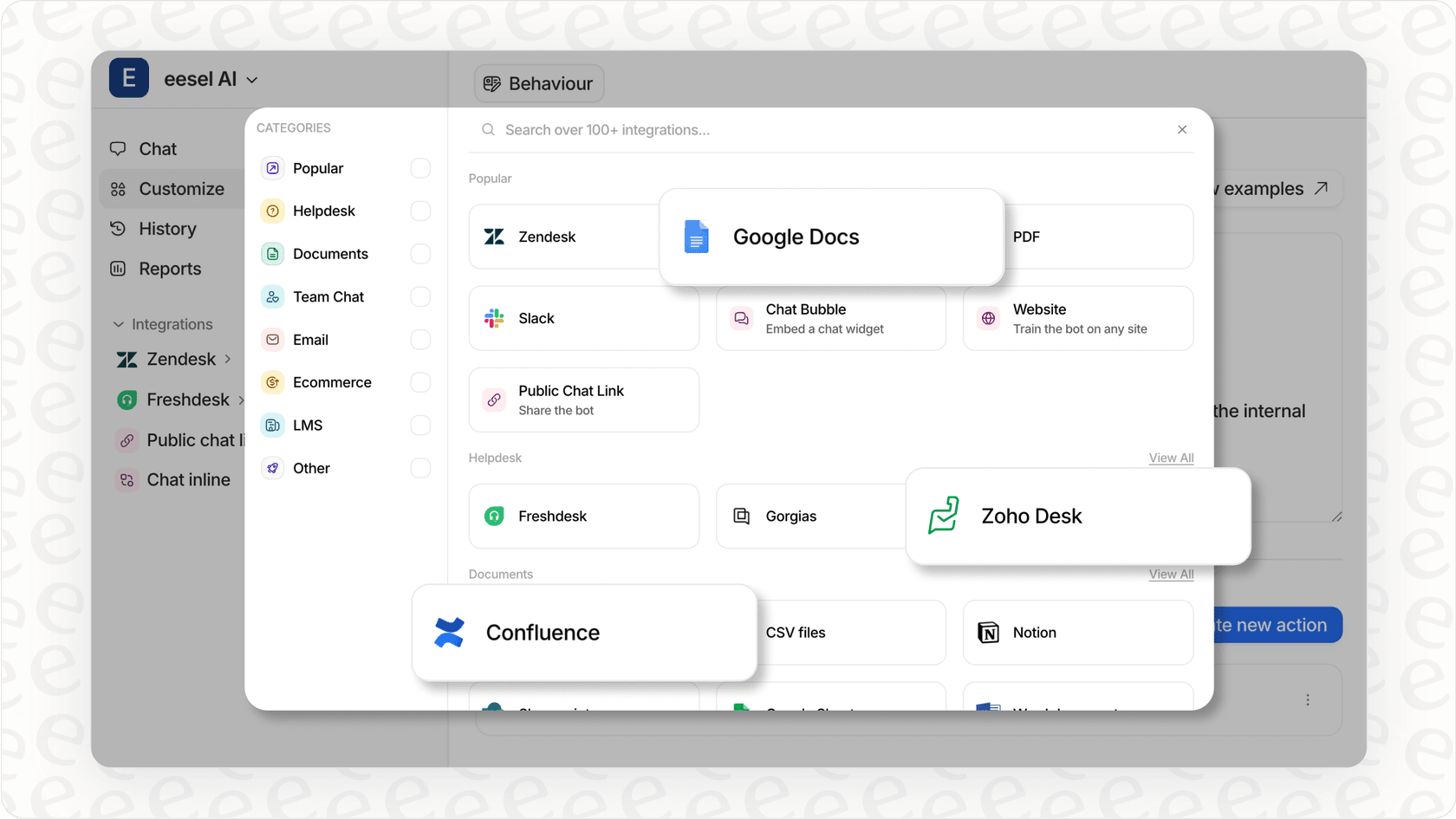 Unlike the siloed Zoho Desk Zia Knowledge Base Integration, eesel AI connects to multiple knowledge sources for broader learning.