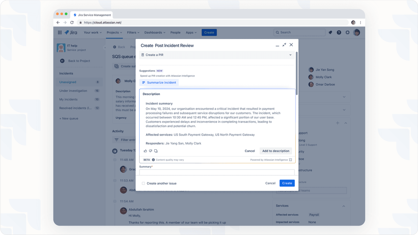 Automated summarization with Jira AI summary.