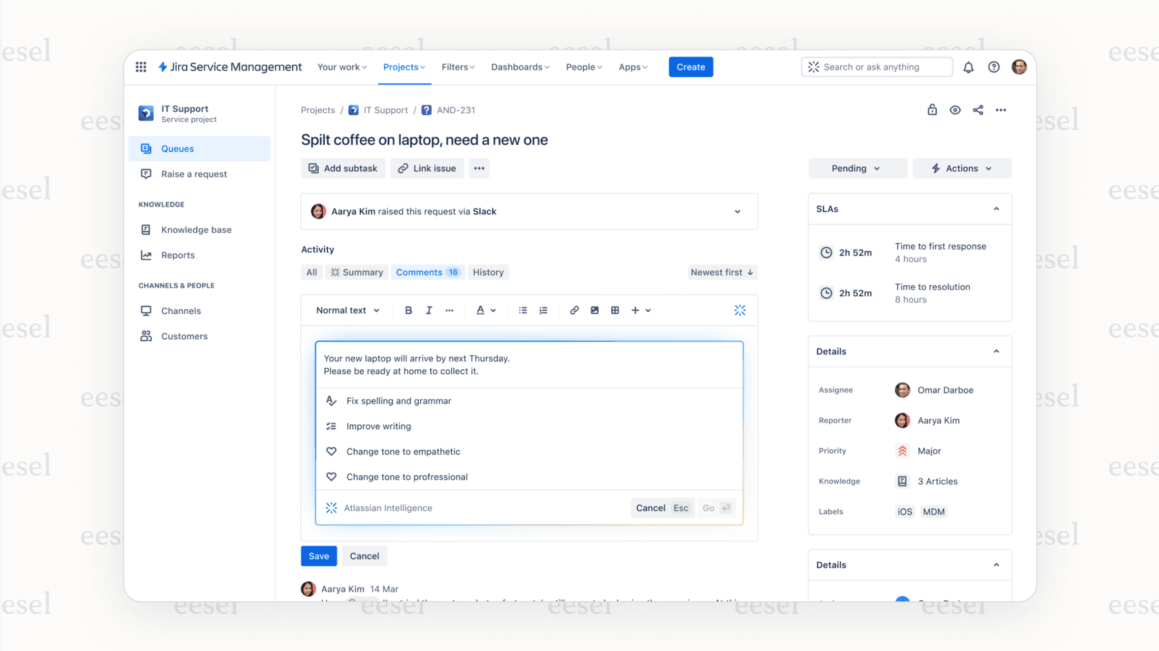 A native Jira AI agent answering a question from a user.
