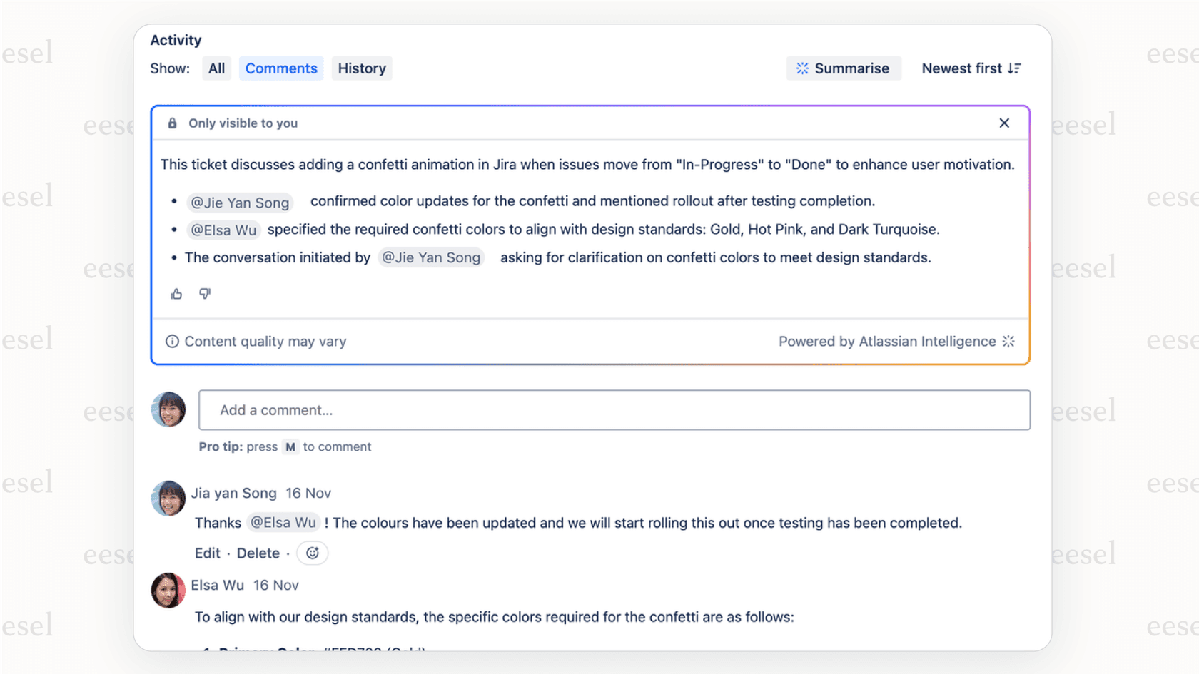AI-powered ticket summaries with the Atlassian AI agent.