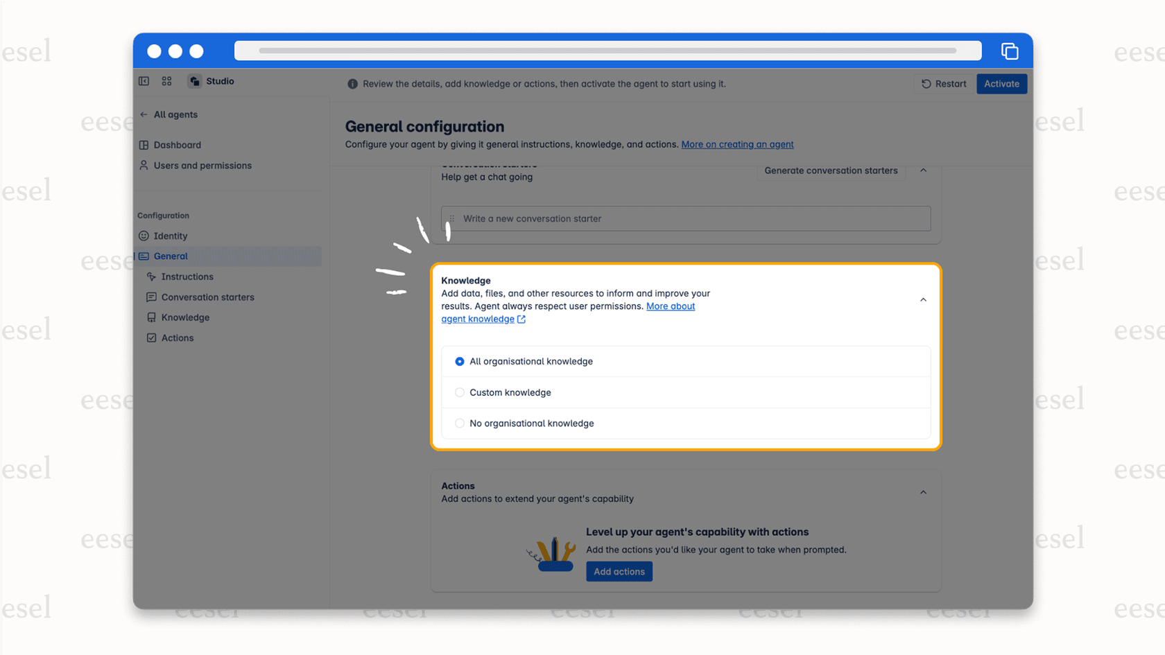 Configuring knowledge sources for Rovo agents.