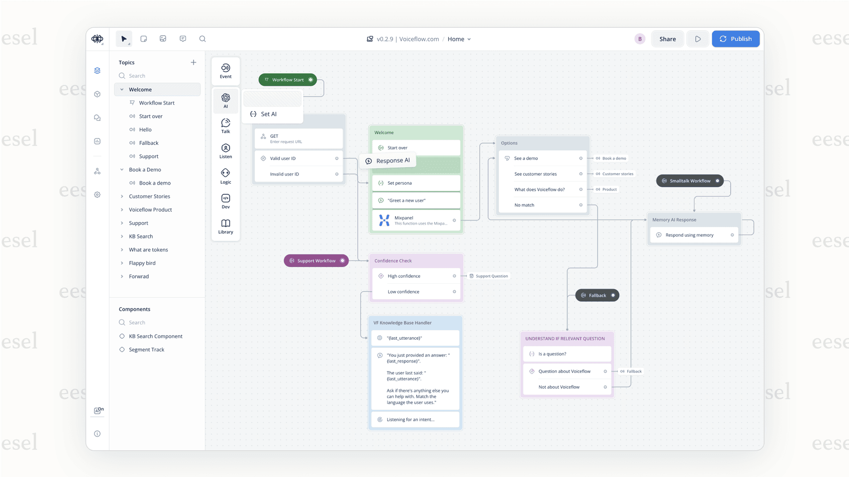 A screenshot of the Voiceflow homepage, a platform for building custom agents and one of the top AI tools for Zendesk smarter support automation for developers.