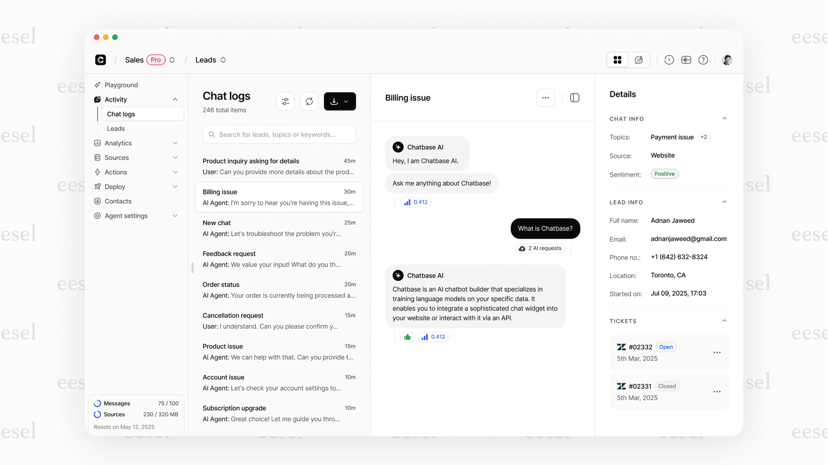 Manage billing and conversation data seamlessly within Chatbase’s user interface.