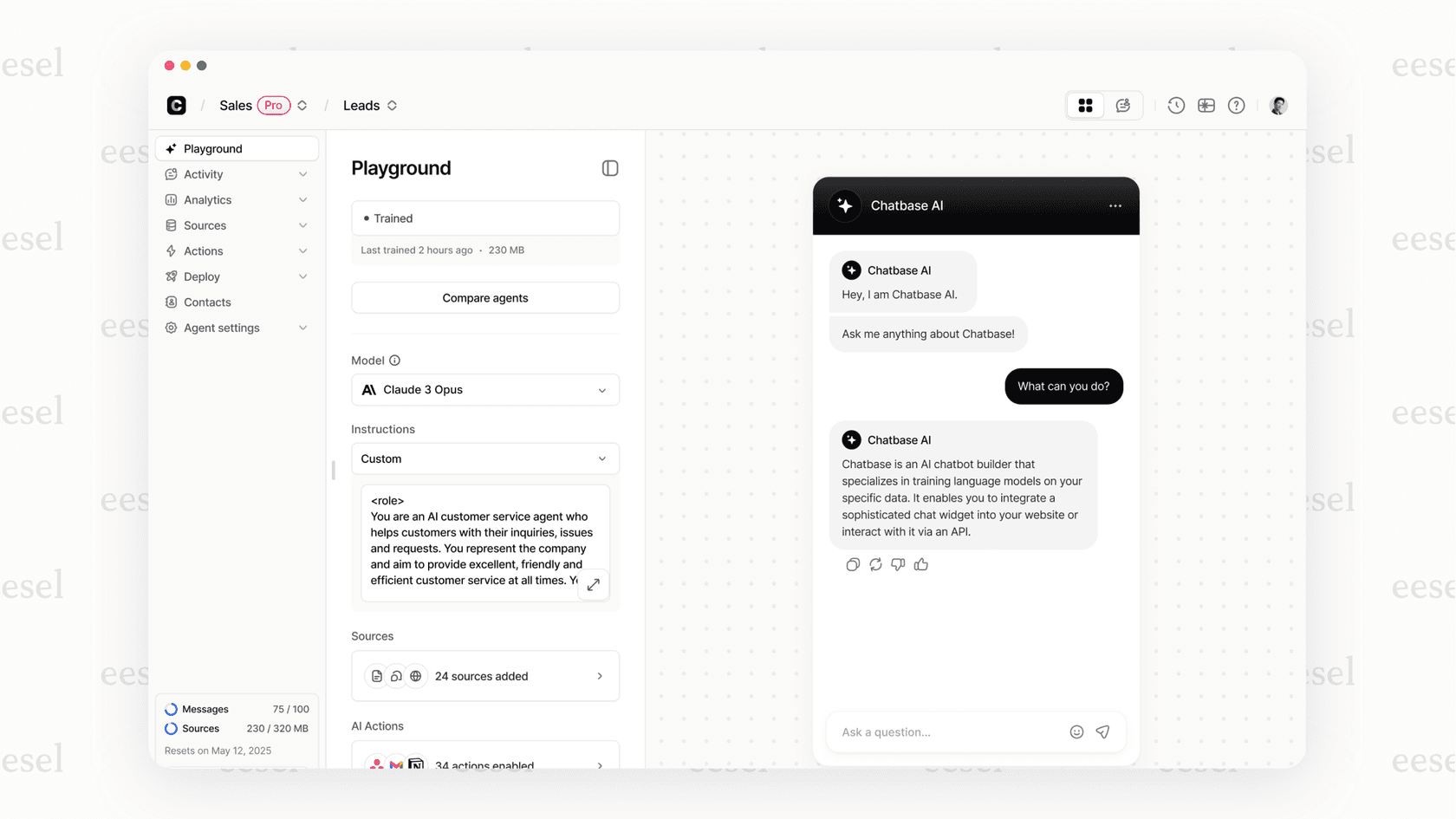 Chatbase provides detailed chat logs and analytics to help optimize conversational AI.