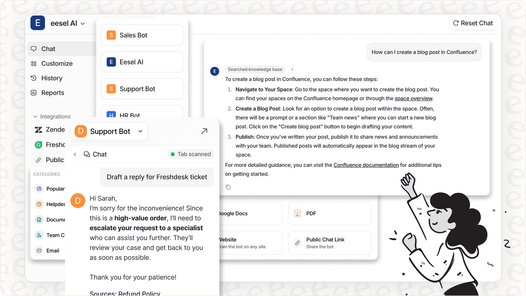 User interacting with an AI assistant interface managing multiple tasks.