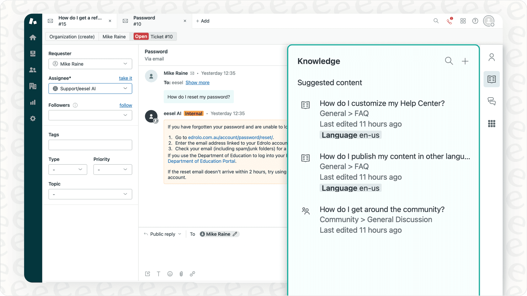 AI assistant interface displaying a summarized answer from multiple internal documents.