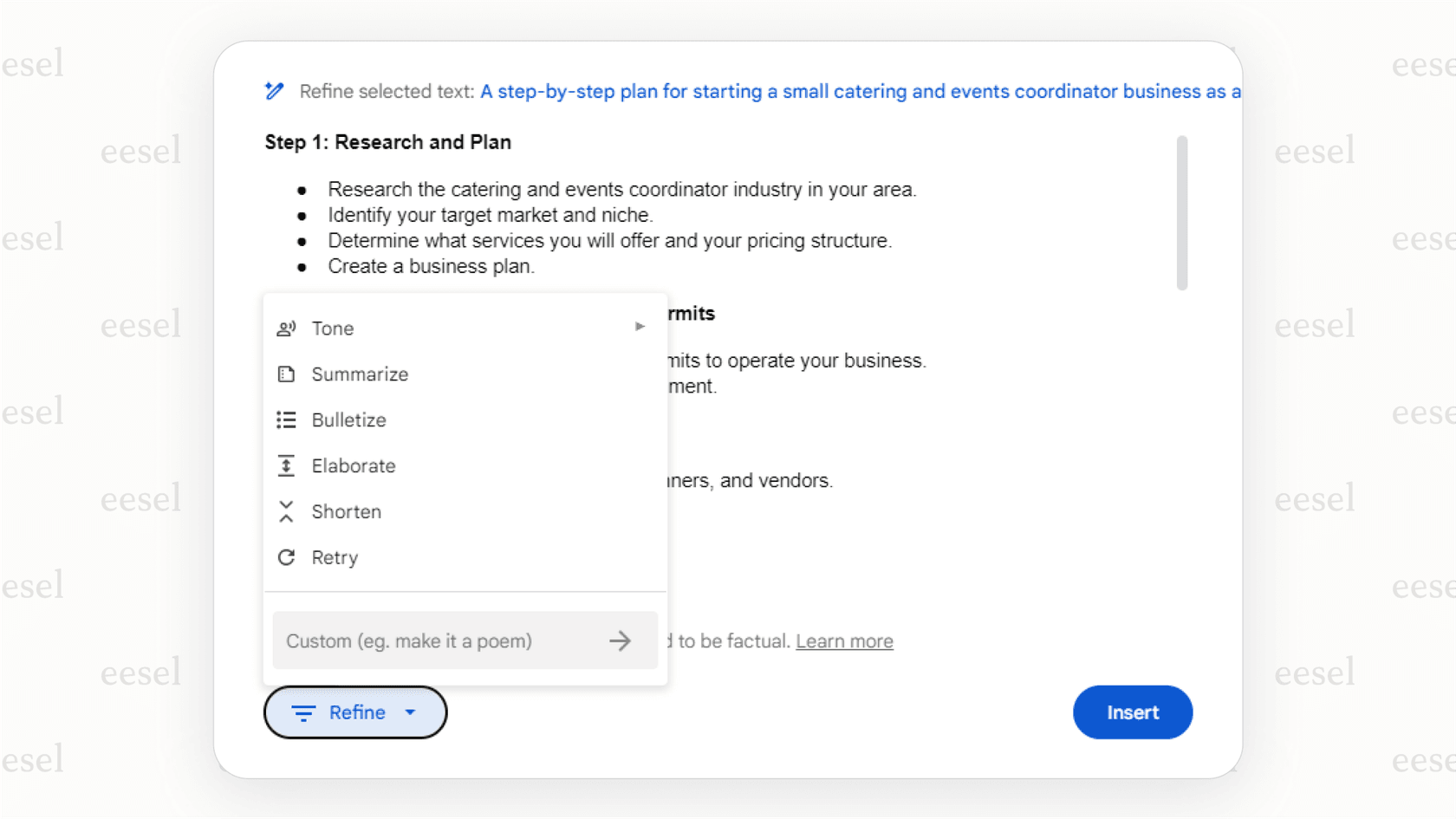 Using the "Refine" feature of the Google Docs AI.