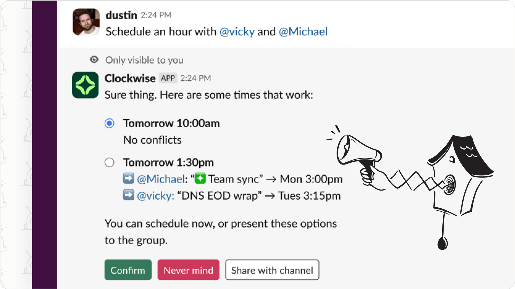 AI assistant interface managing calendar events and meeting schedules.
