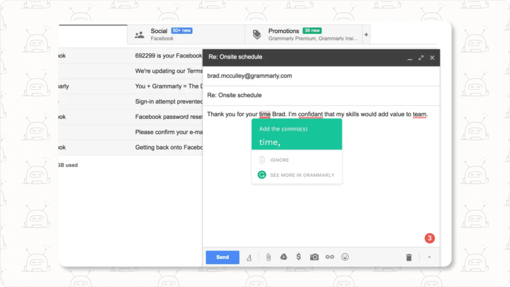 Grammarly suggestions in a document or email.