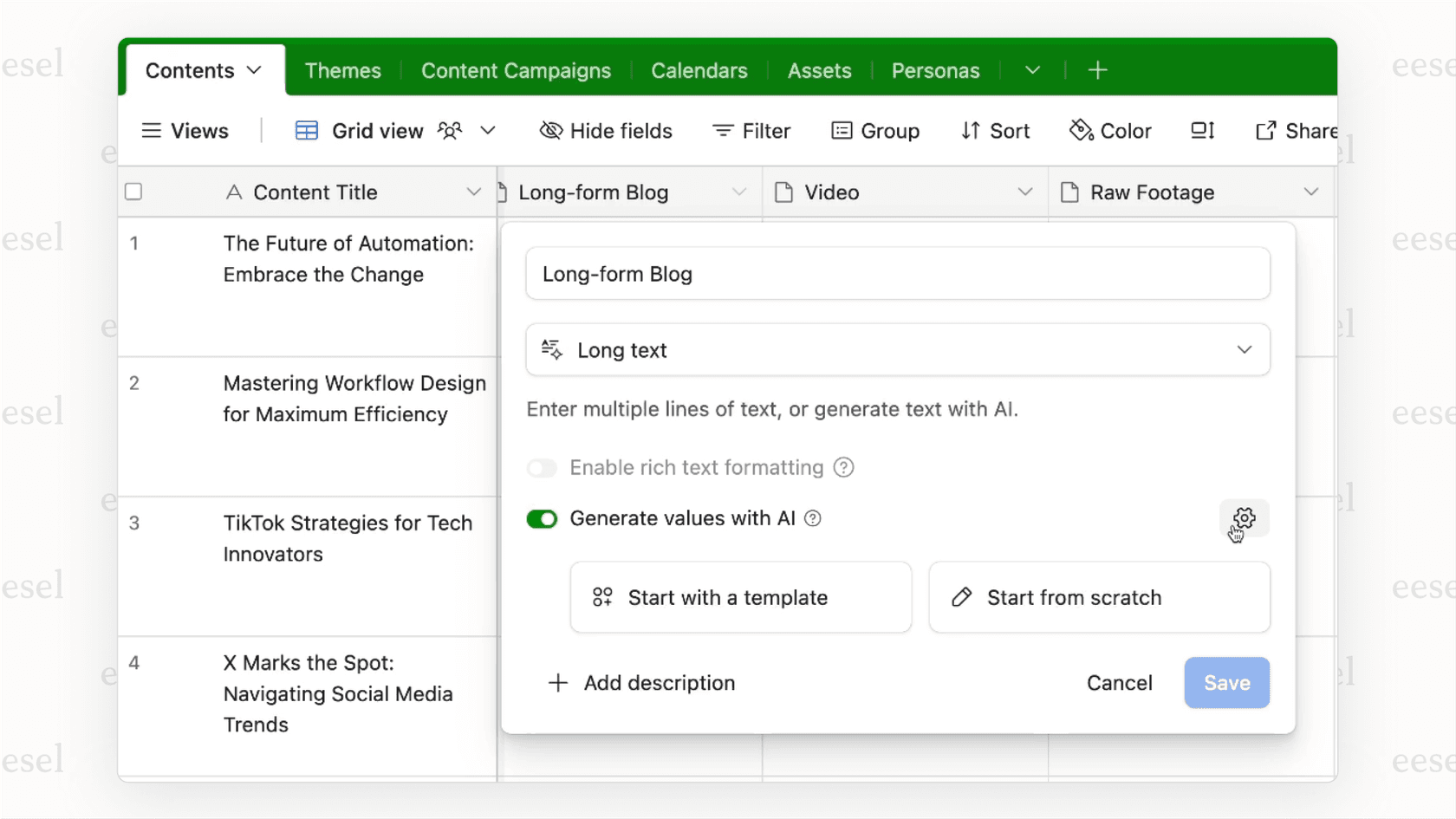 Enriching data with the Airtable AI web research feature.