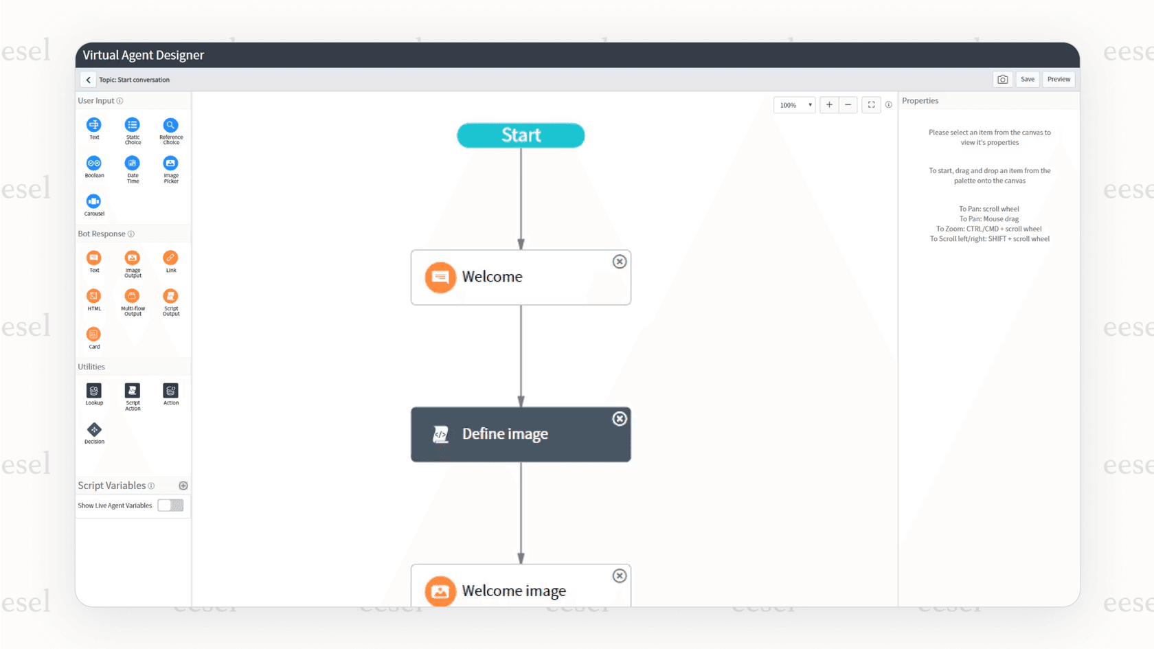 This screenshot shows the complexity of the DIY ServiceNow GPT bot integration process using the Virtual Agent Designer.