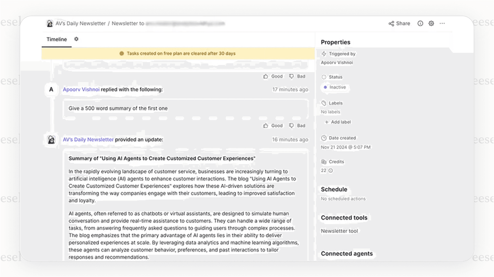 Screenshot of the Relevance AI agent builder, illustrating the features covered by the Relevance AI pricing plans.