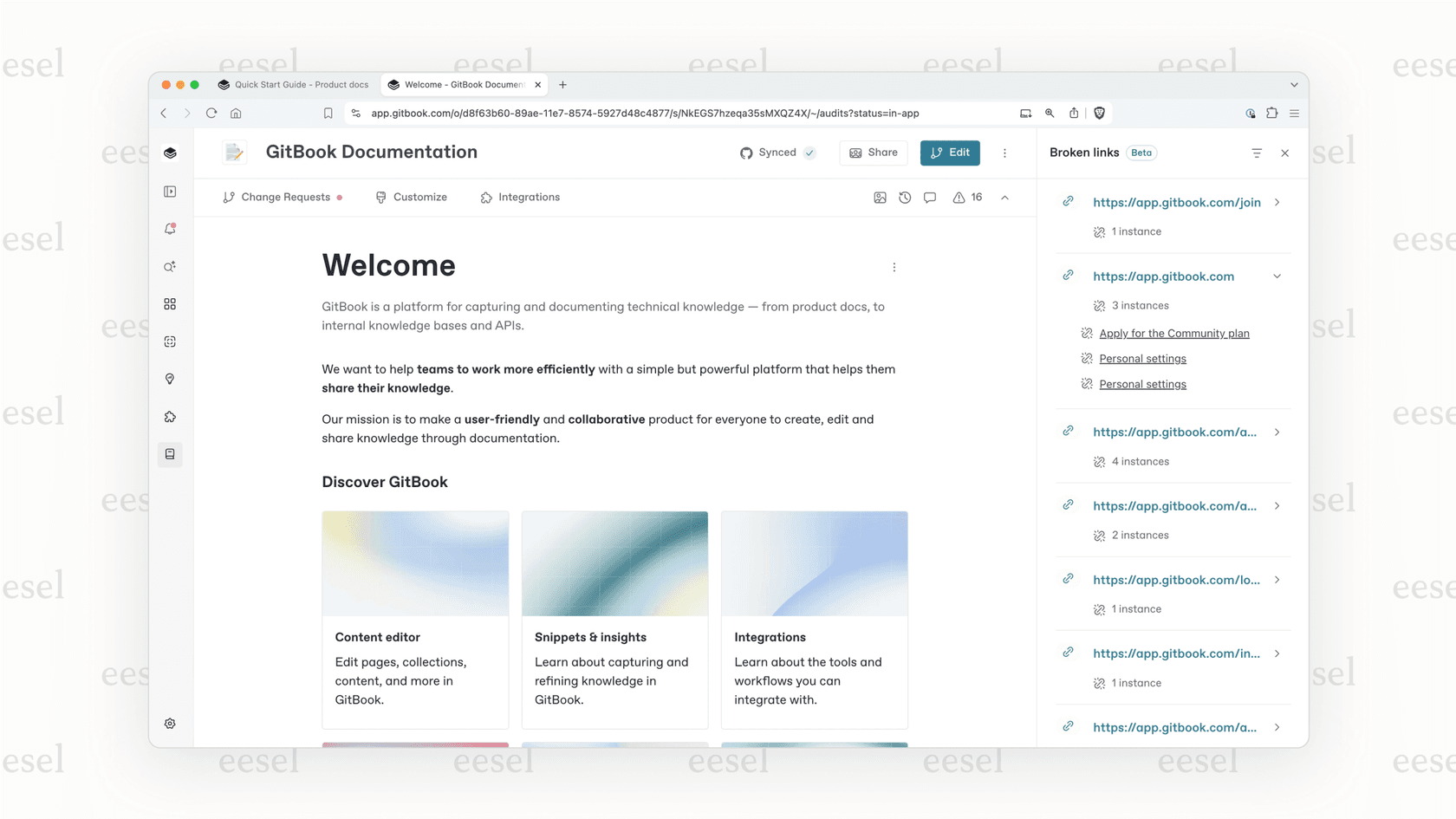An example of a public-facing documentation website built with GitBook, which is being discussed in this GitBook review.