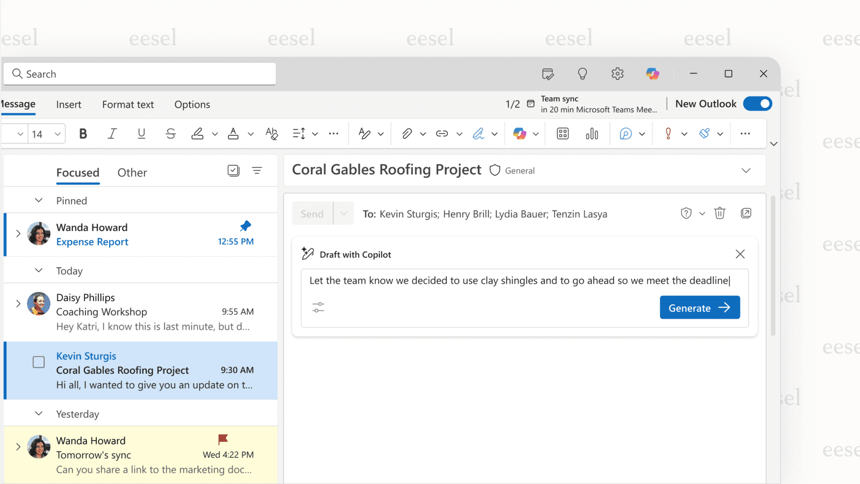 Microsoft Copilot features for AI for Outlook email.