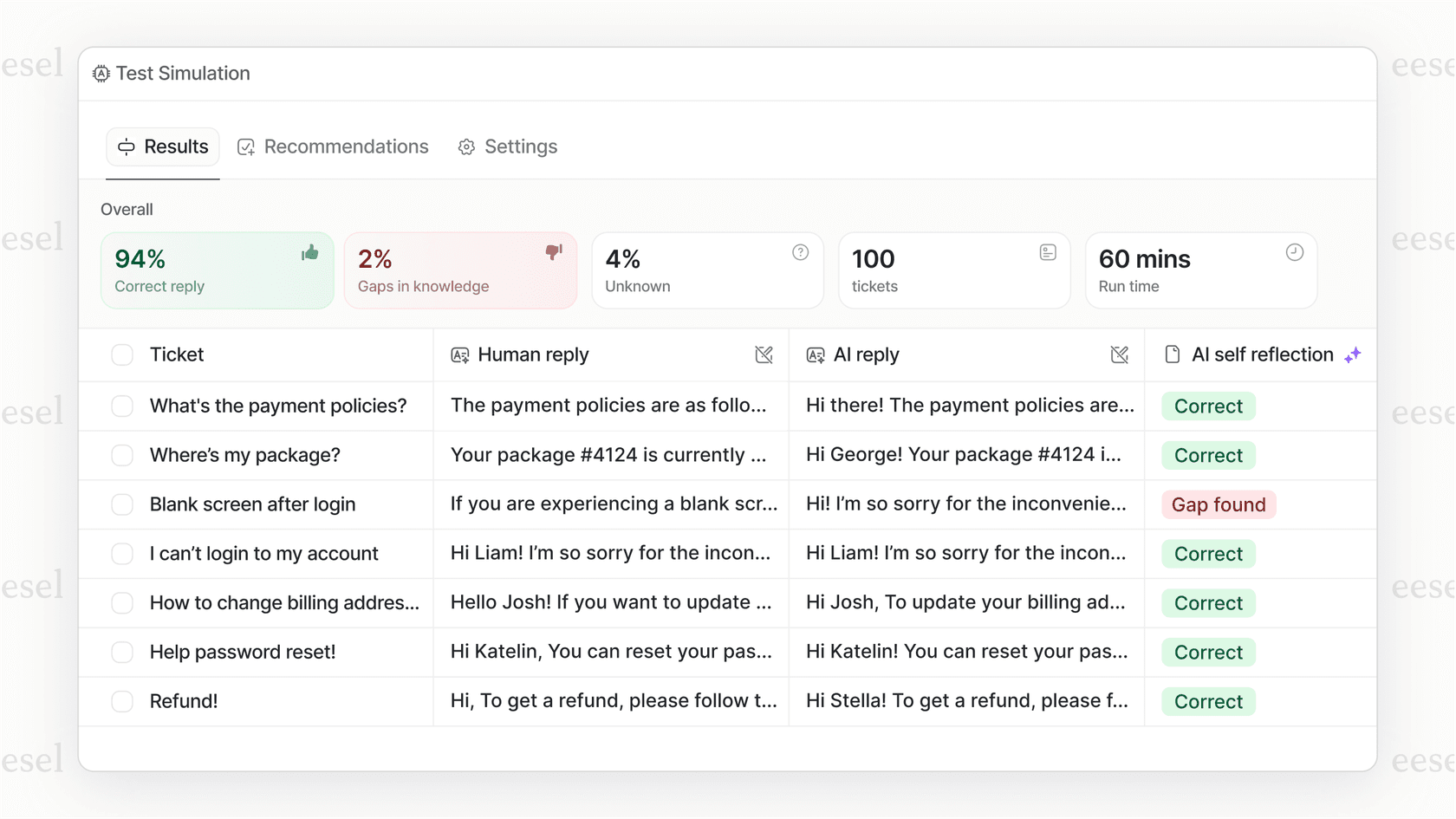 A screenshot of the eesel AI platform