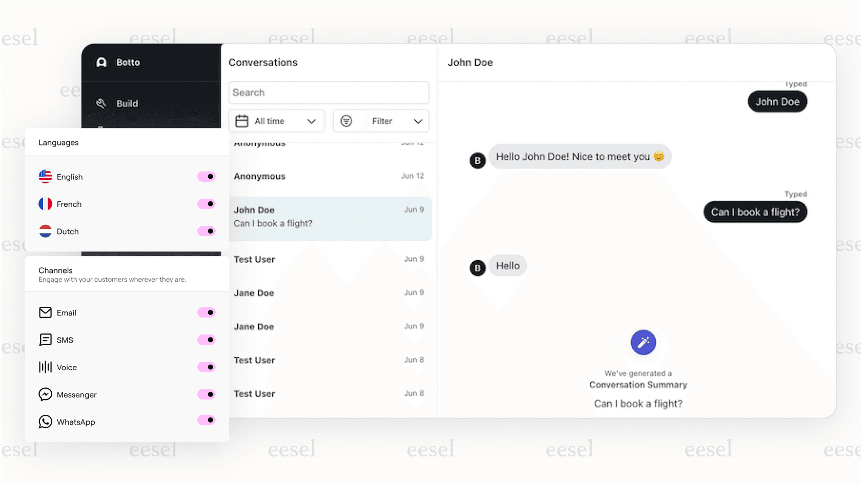 An omnichannel inbox in a modern live chat software platform.