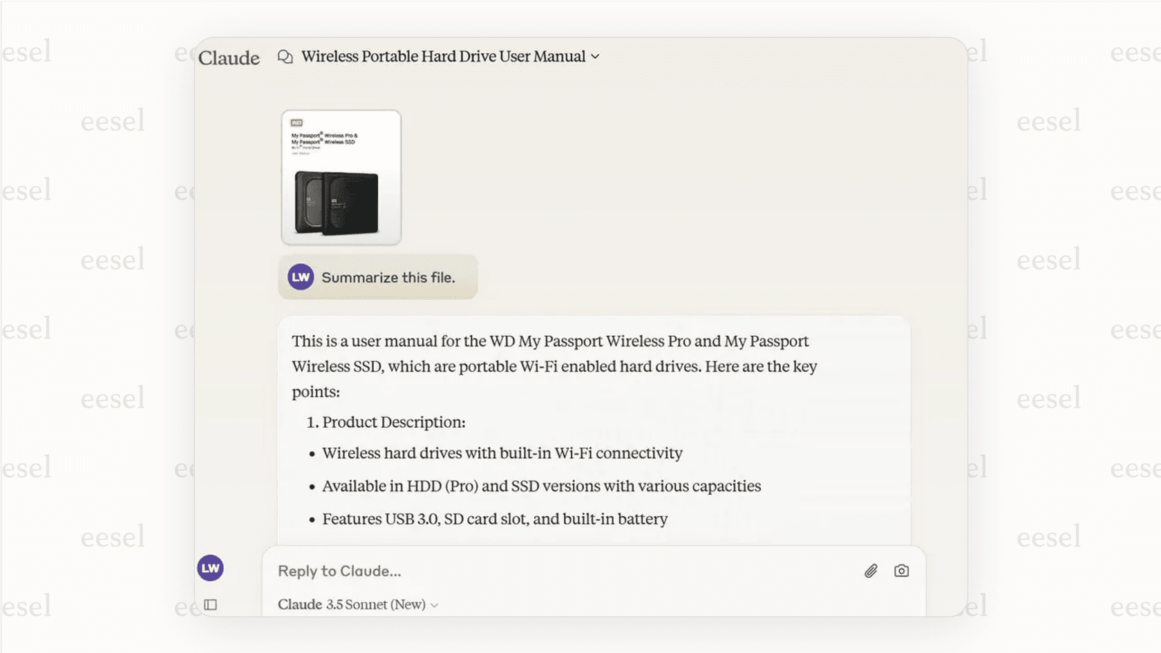 A screenshot of Claude's interface showing its ability to handle large documents, a key feature in the Gemini vs Claude comparison.