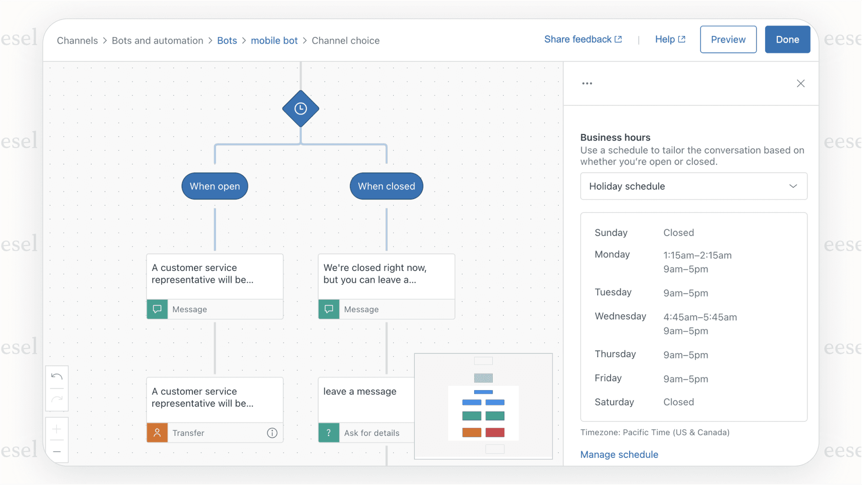 The visual interface of the Zendesk Flow Builder, a key tool for setting up Zendesk AI automation for chatbots.