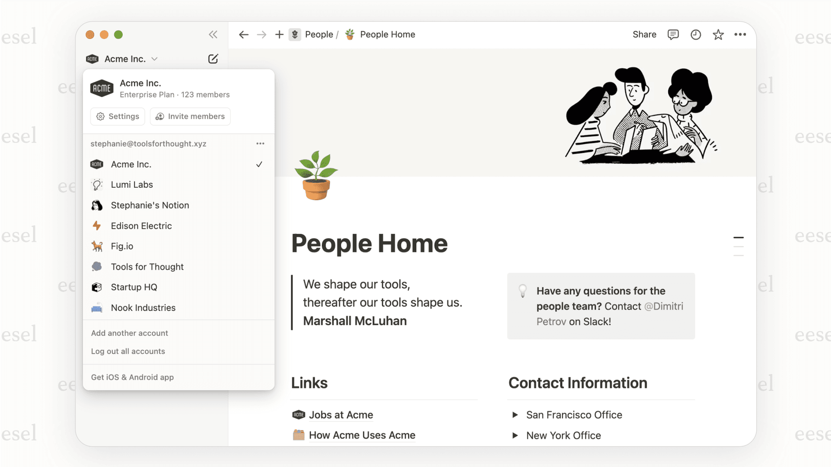 Screenshot of a Notion page, a highly customizable SharePoint alternative, showing its block-based system with a task list, a database, and text blocks.