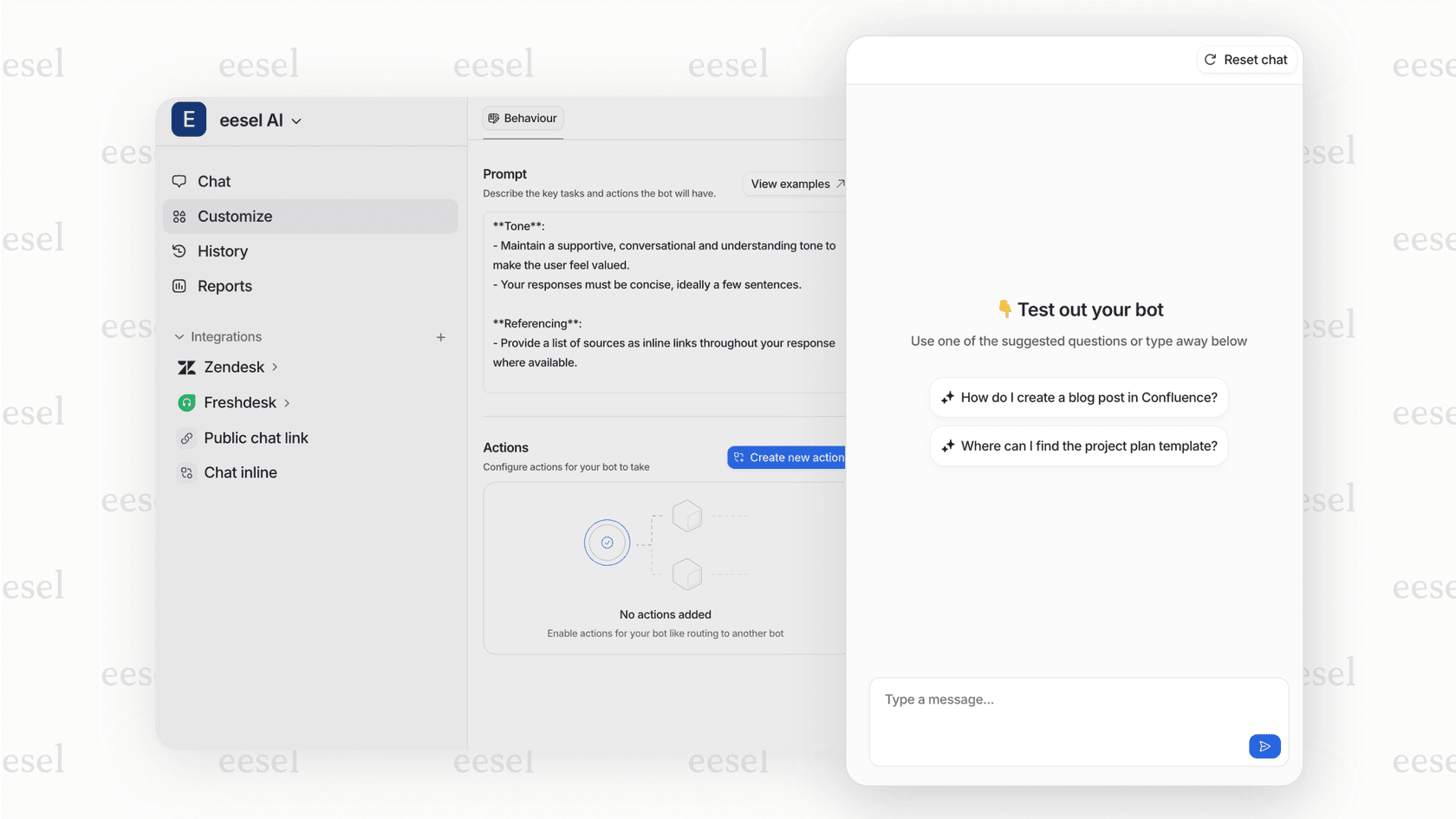 A screenshot of the eesel AI dashboard showing the simulation mode, which lets you test the AI on past tickets before going live, a crucial feature for front alternatives.