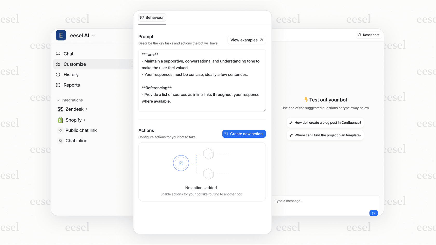 Screenshot of a custom AI platform
