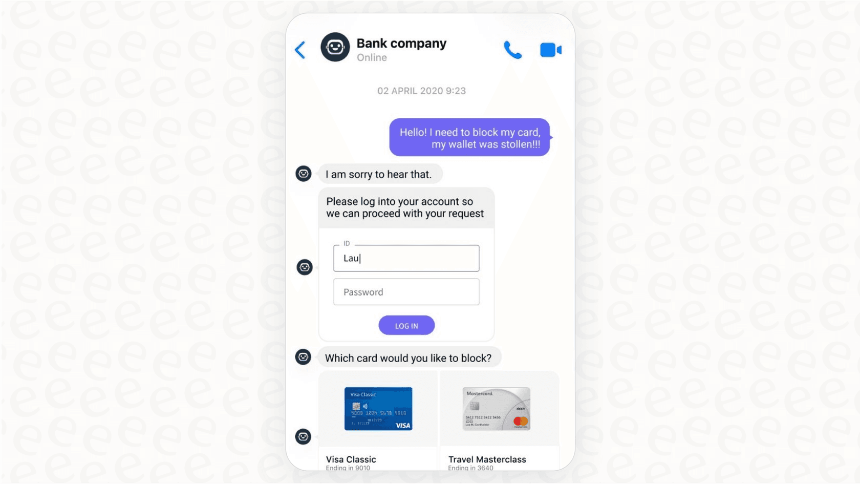 Screenshot showing a conversational AI for finance agent answering a customer
