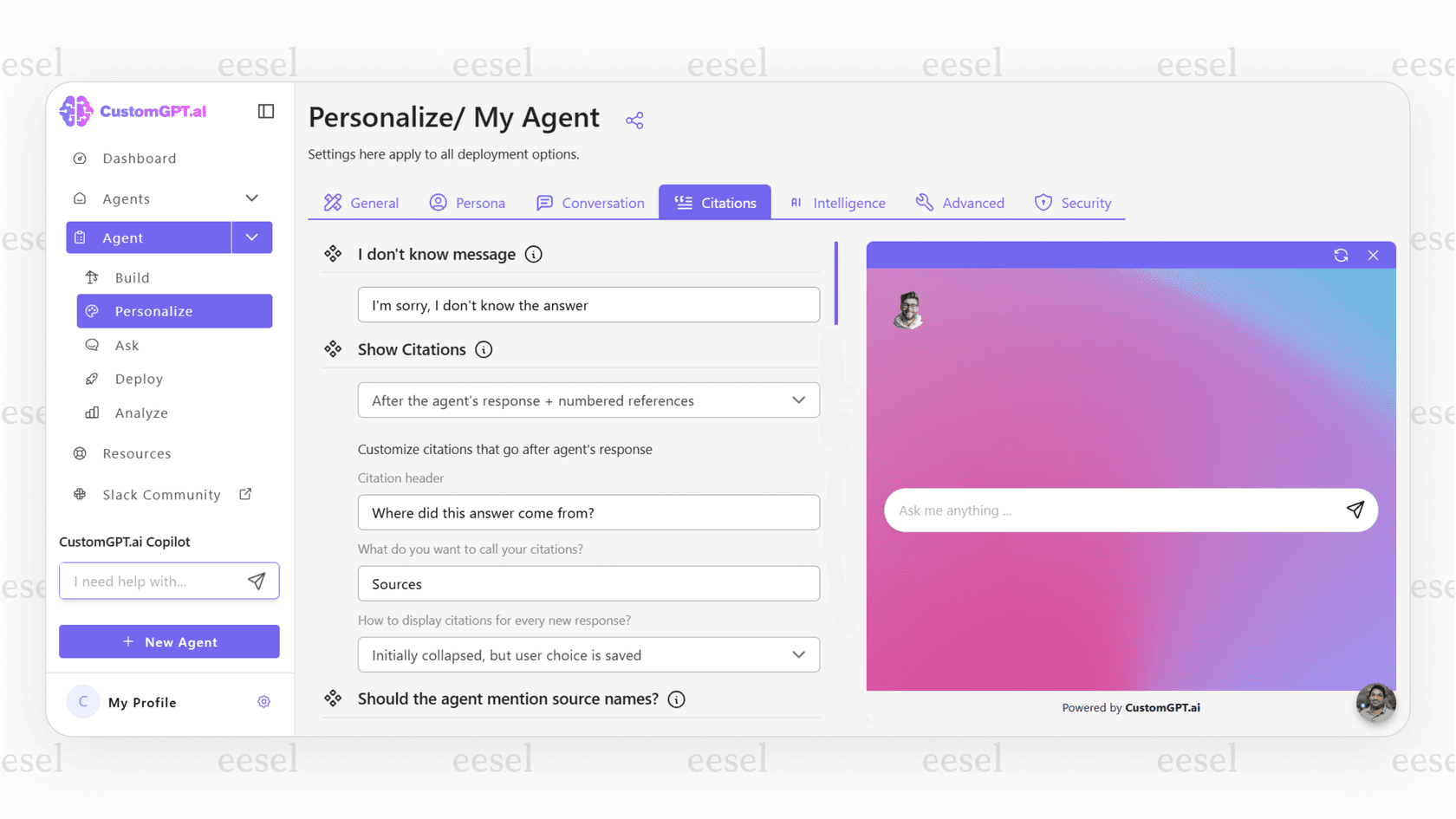A screenshot of a CustomGPT.ai chatbot response with source citations, a key feature mentioned in many CustomGPT.ai reviews.