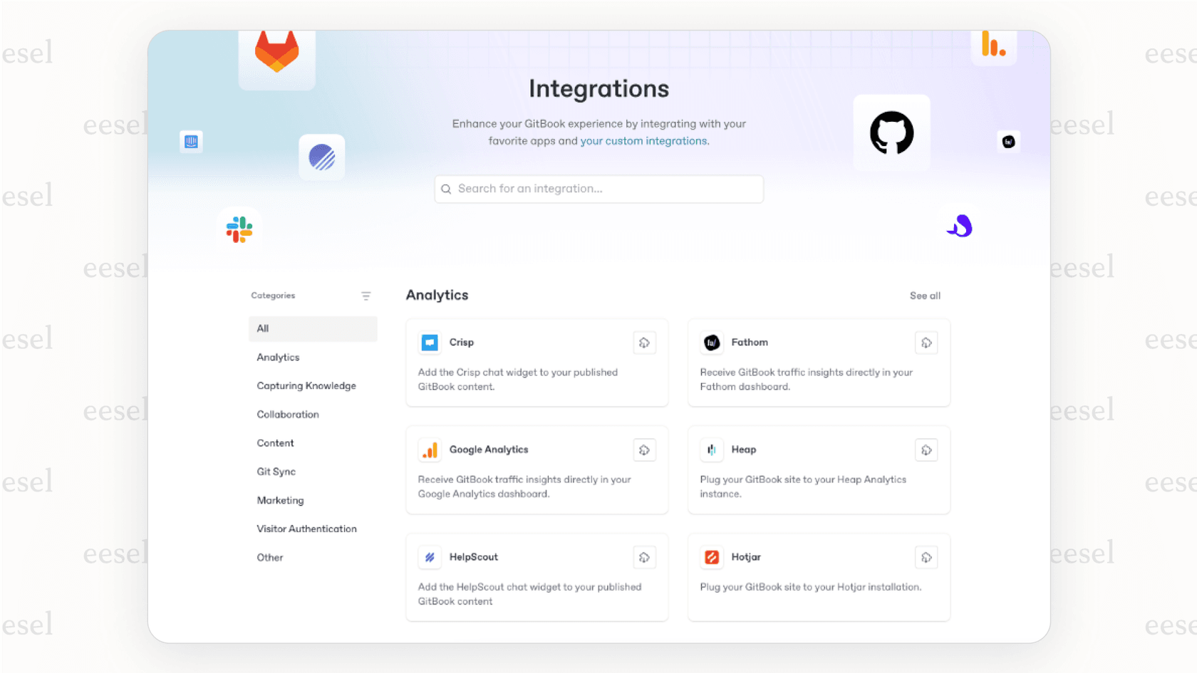 A screenshot of a GitBook review showing that integrations only provide notifications, requiring manual work to use the information.
