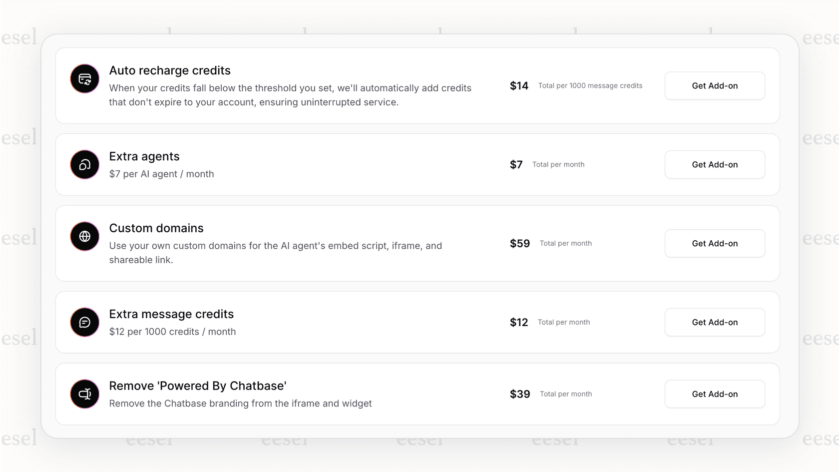 A breakdown of the extra add-on costs that can significantly increase the total Chatbase pricing beyond the monthly plan fee.
