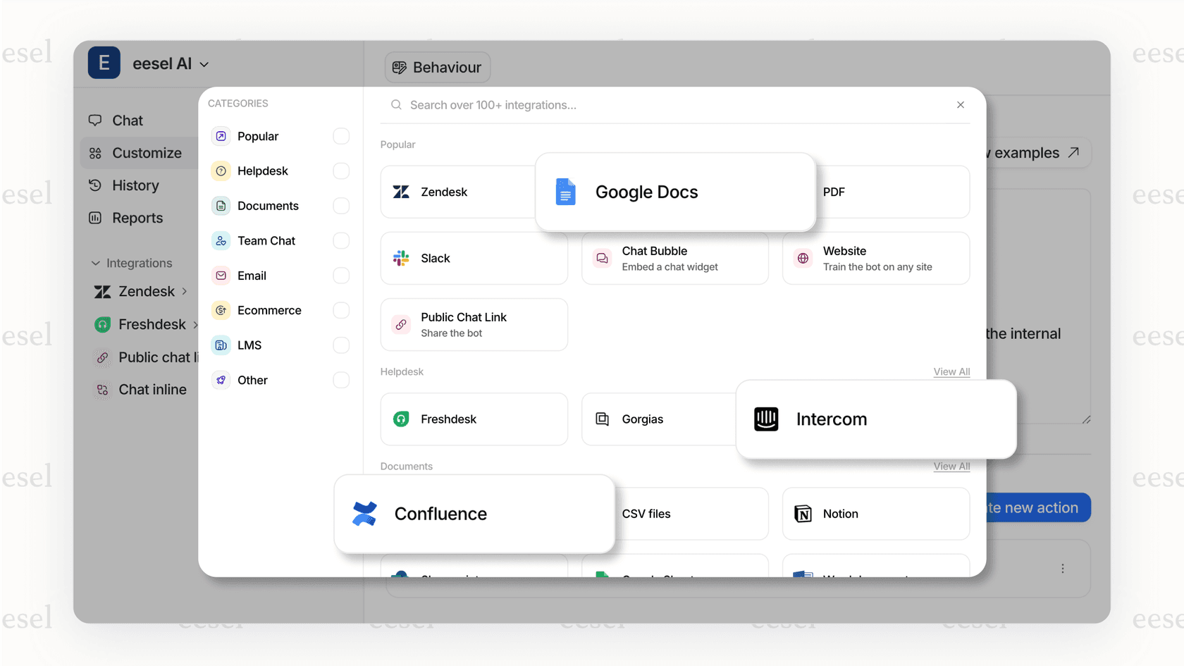 Screenshot of an integrations page showing how platforms solve a key issue in the Claude vs ChatGPT debate by offering simple connections to business tools.