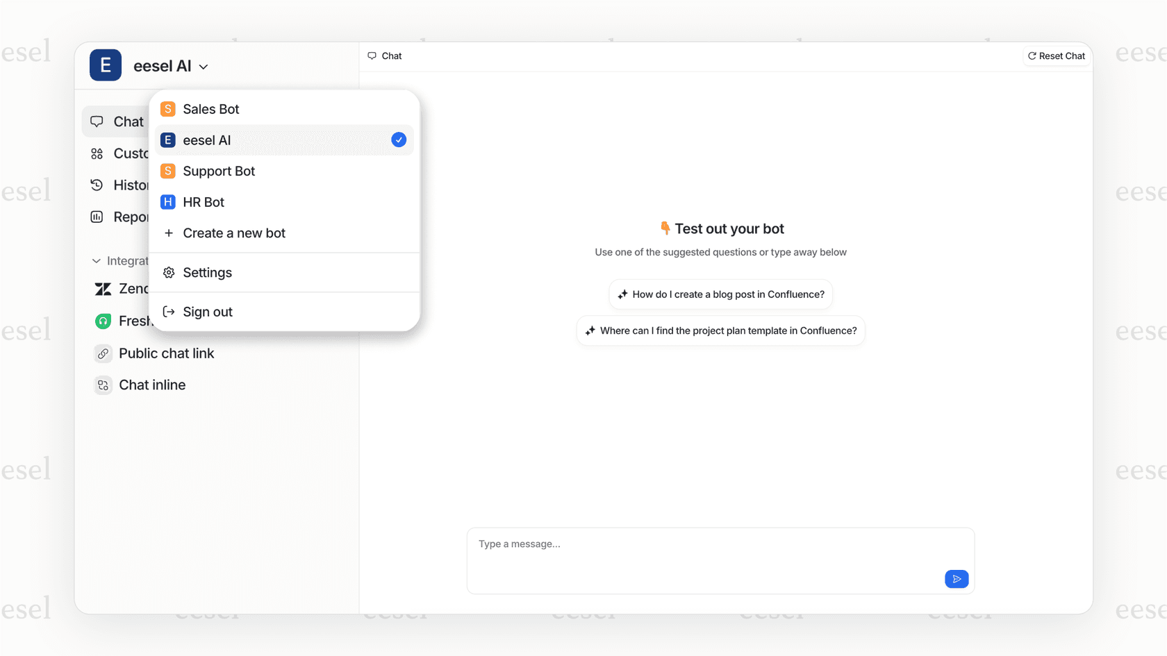 A view of the eesel AI assistant, one of the leading customer service chatbot examples for e-commerce, showing its simulation capabilities.
