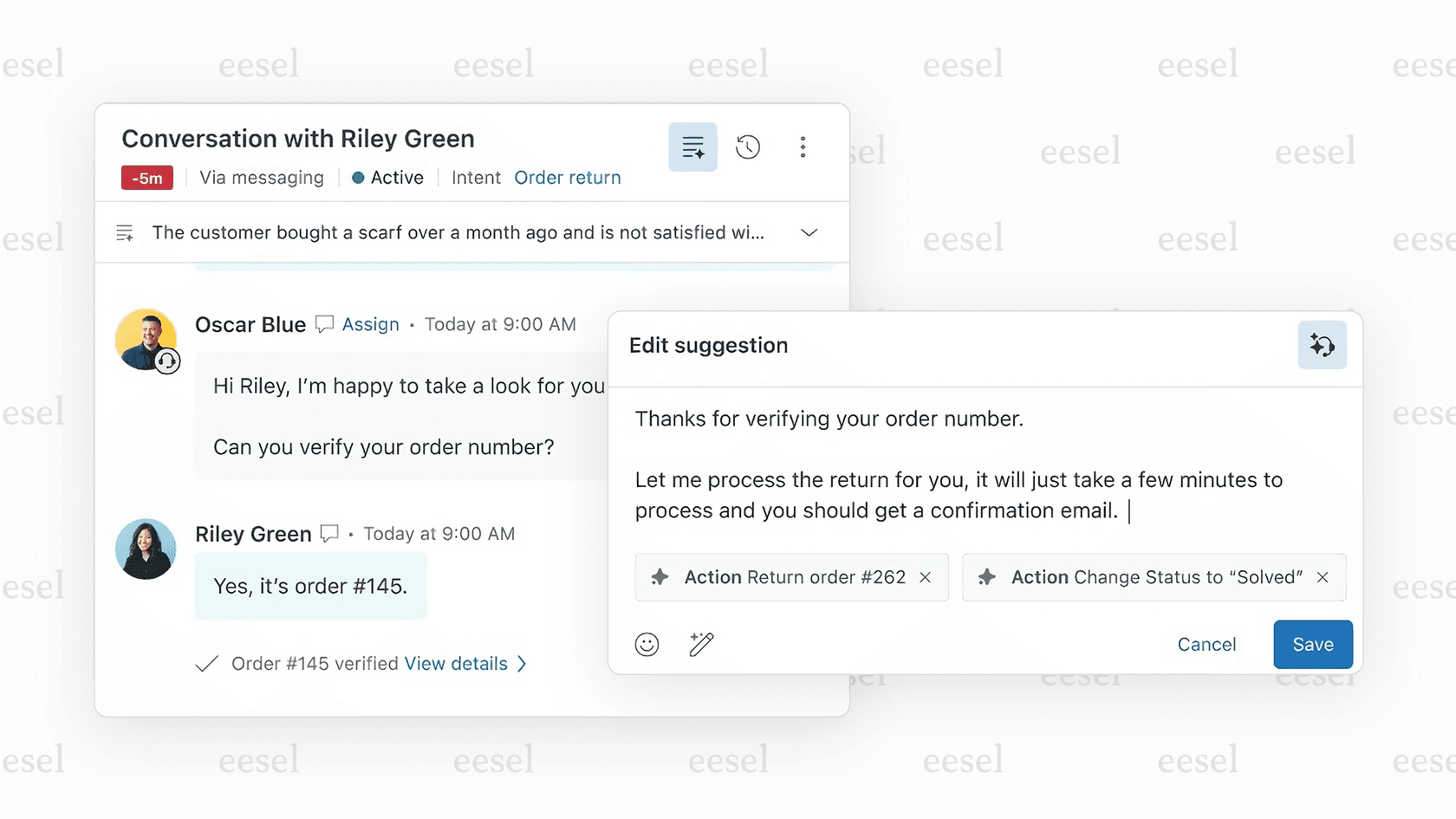 A visual of the Zendesk AI Copilot feature, which functions as an AI helpdesk agent assistant for human support staff.
