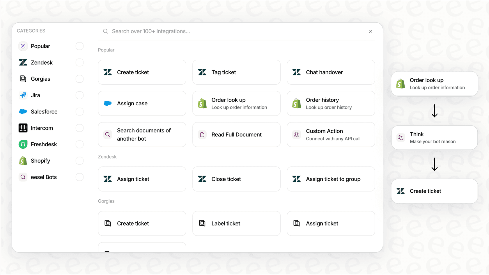 Screenshot of the eesel AI platform demonstrating how the RAG full form in AI allows users to set up custom automation rules for AI agents.