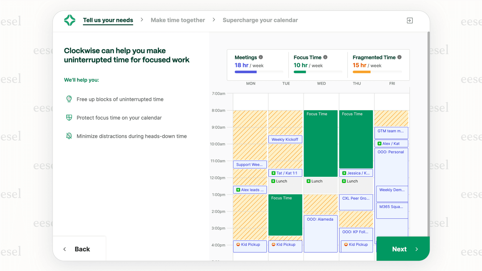 Clockwise AI scheduling assistant optimizing team calendars for more focus time.