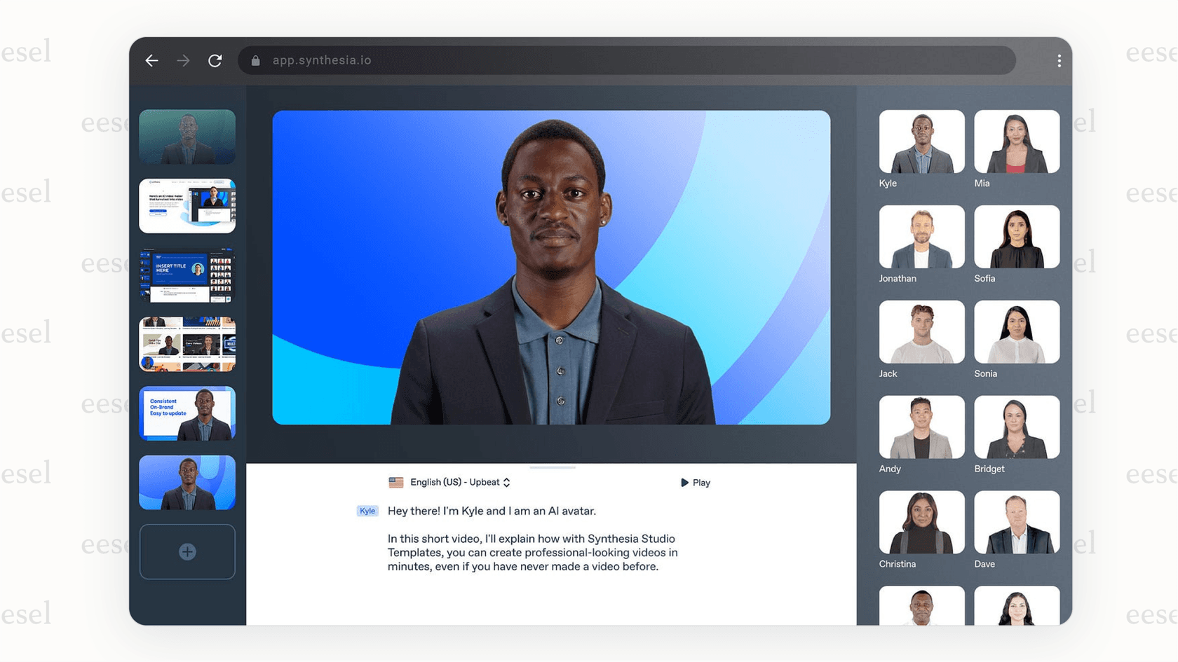 A screenshot of the Synthesia AI video generation platform, highlighting the text-to-video feature relevant to AI affiliate marketing content creators.