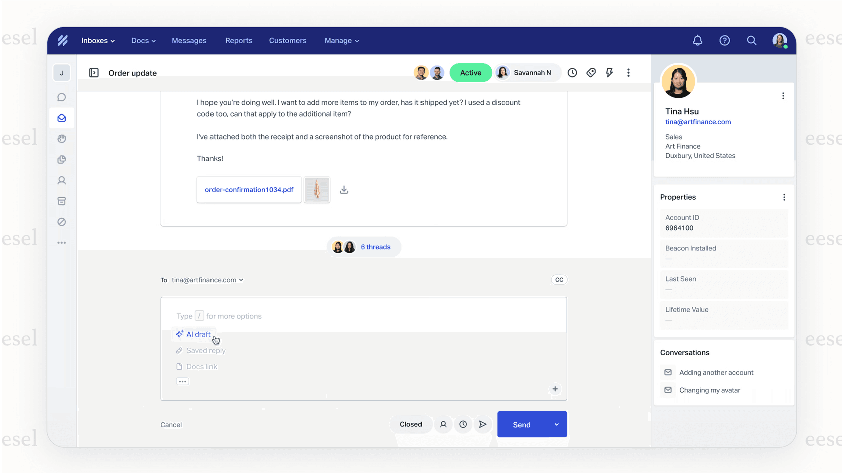 A screenshot of the Help Scout shared inbox, a popular front alternative, showing its clean and intuitive interface that resembles a standard email client.