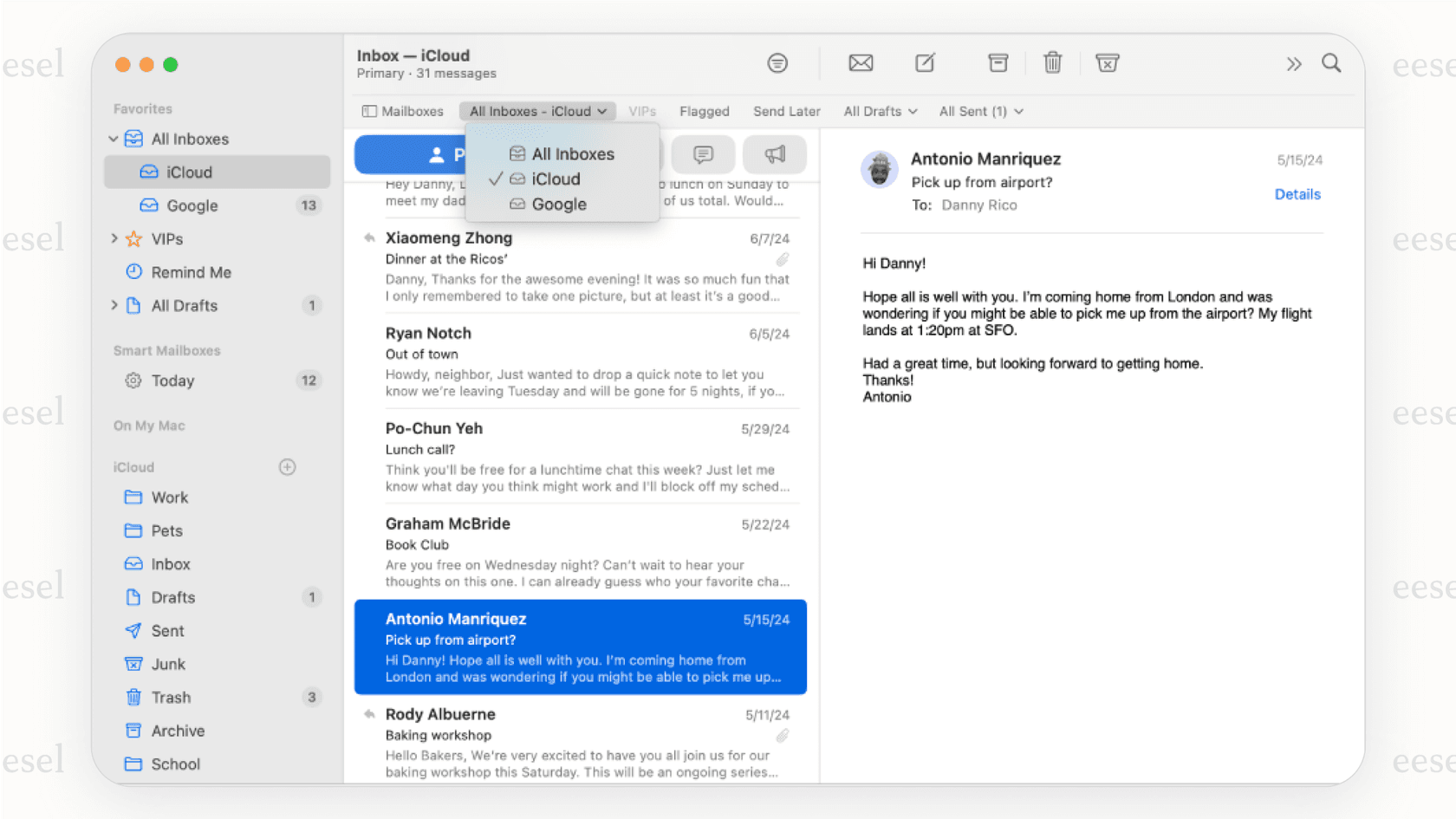 A screenshot of the VIP inbox feature in Apple Mail, a key reason why it's a simple gmail alternative for Apple users, as taken from Apple.