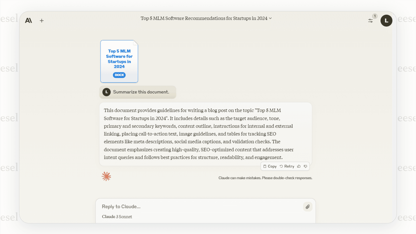 Claude's large context window makes it the best AI for writing summaries of long documents.
