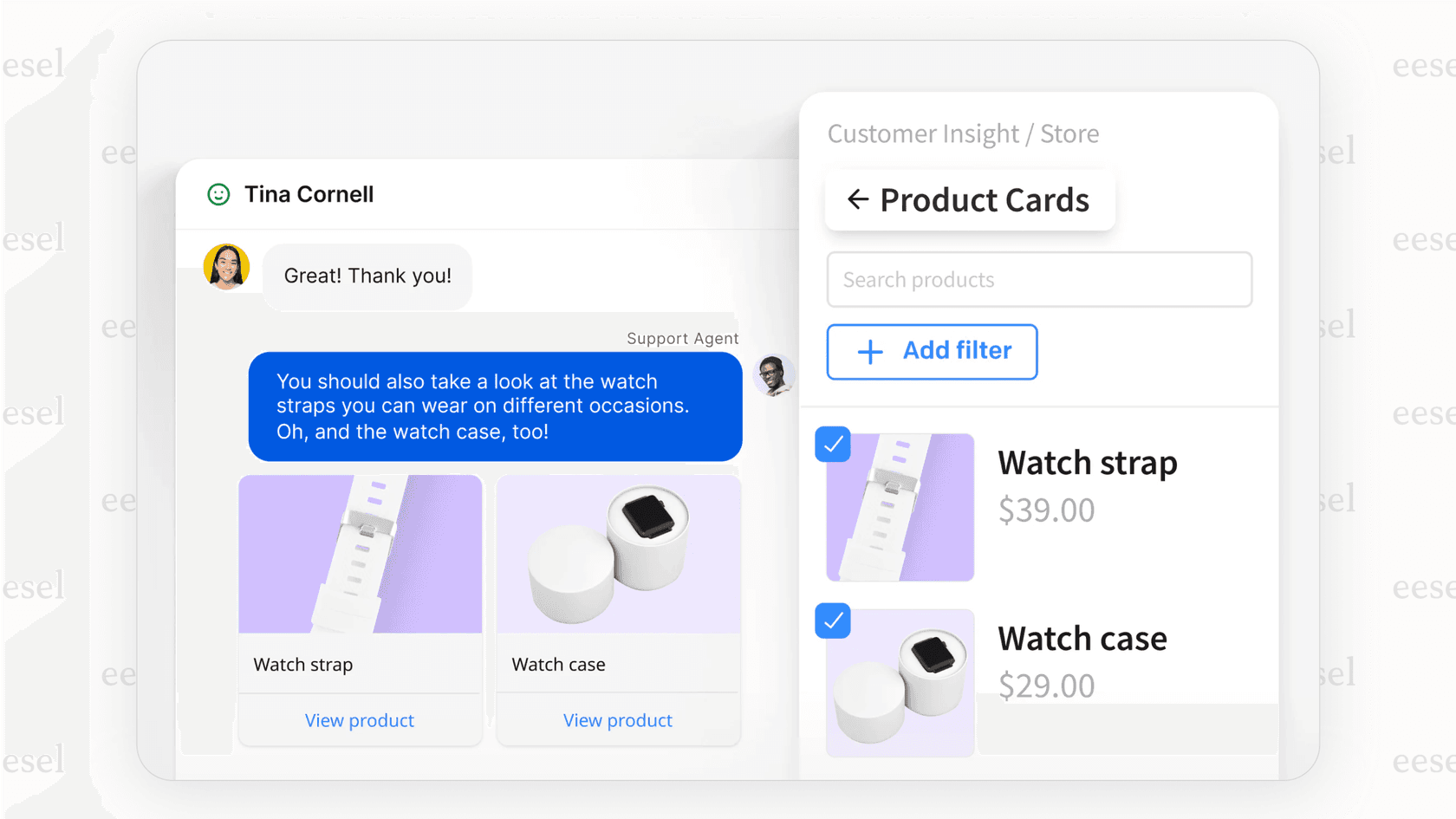 Using product cards in LiveChat's live chat software for sales.
