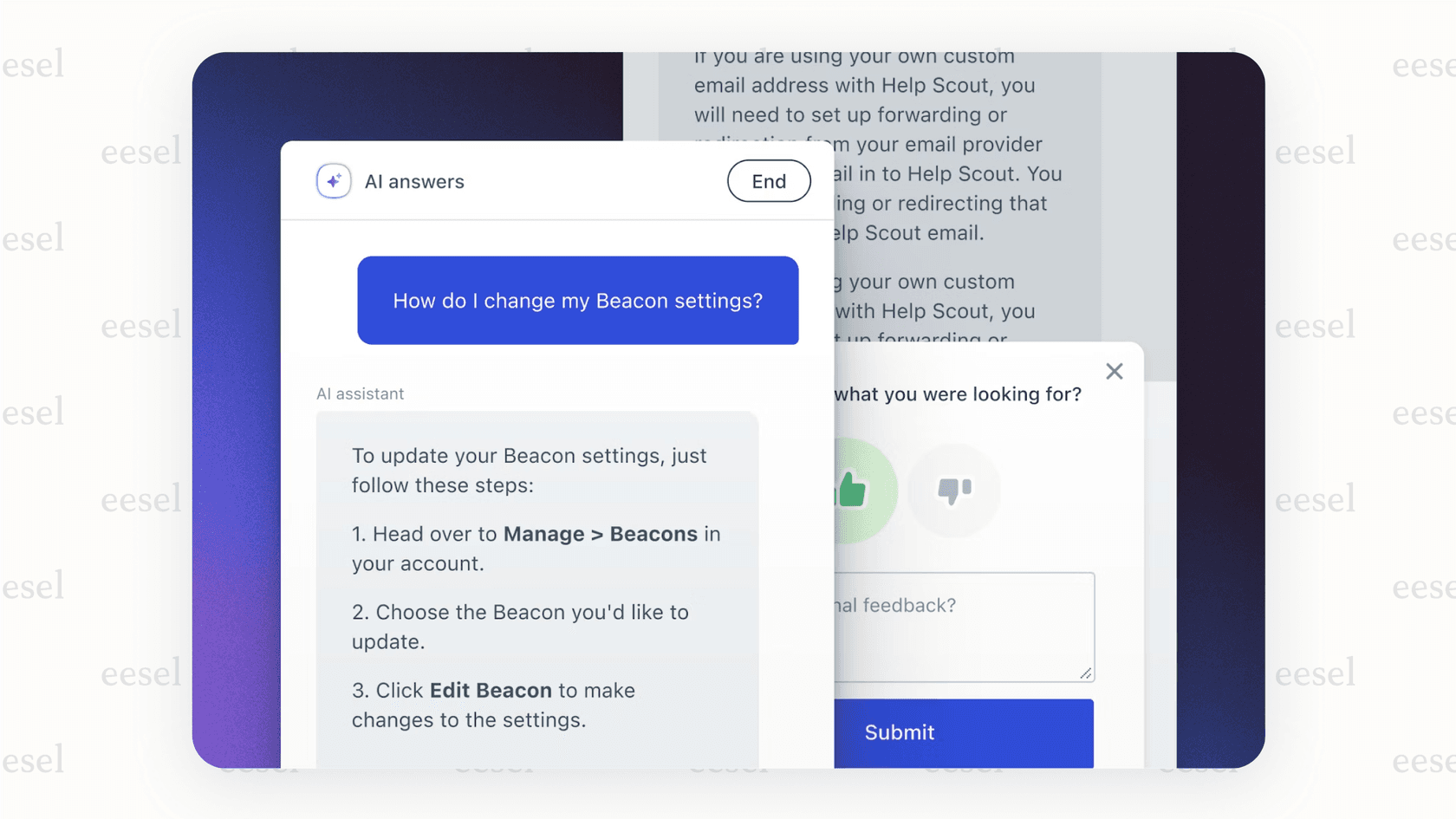 A screenshot from Help Scout showing the AI Assist feature generating a draft reply within a ticket, illustrating how AI for ticketing systems can improve agent productivity.