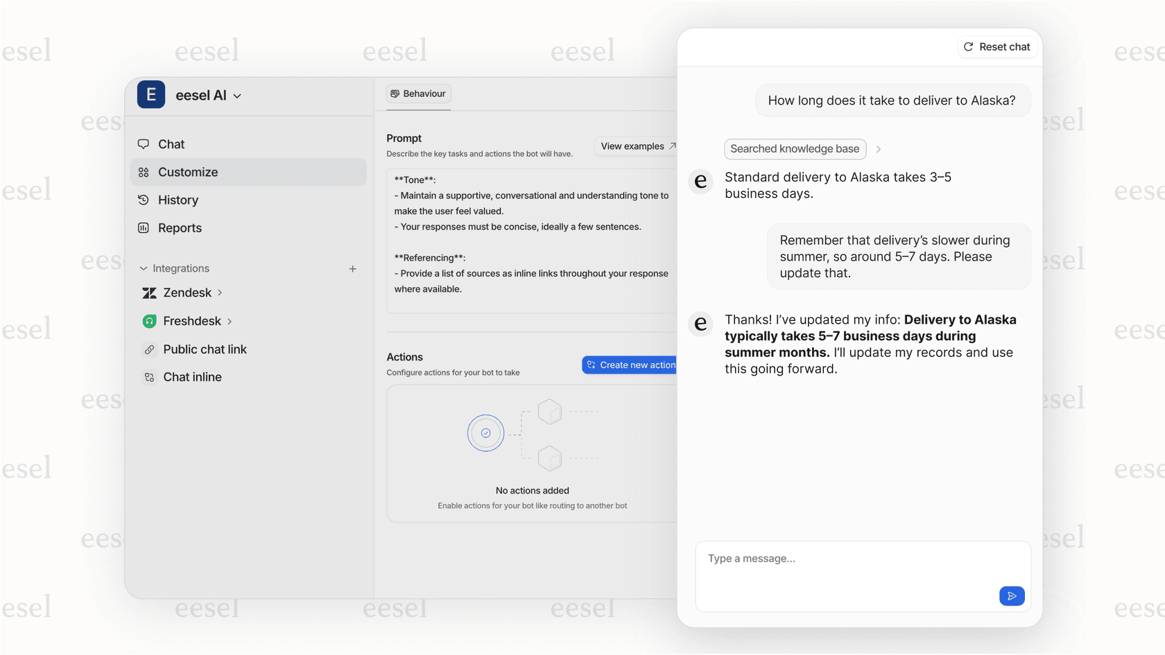 A screenshot showing a user providing feedback to an AI in a chat window. The user types a correction to the AI