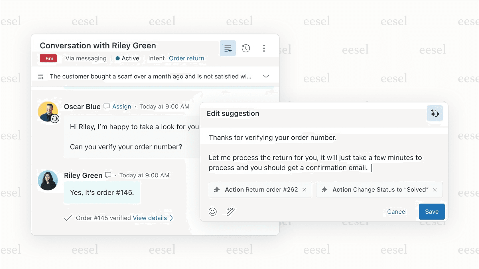 Zendesk's native AI providing suggestions in one of the most popular conversational AI platforms.