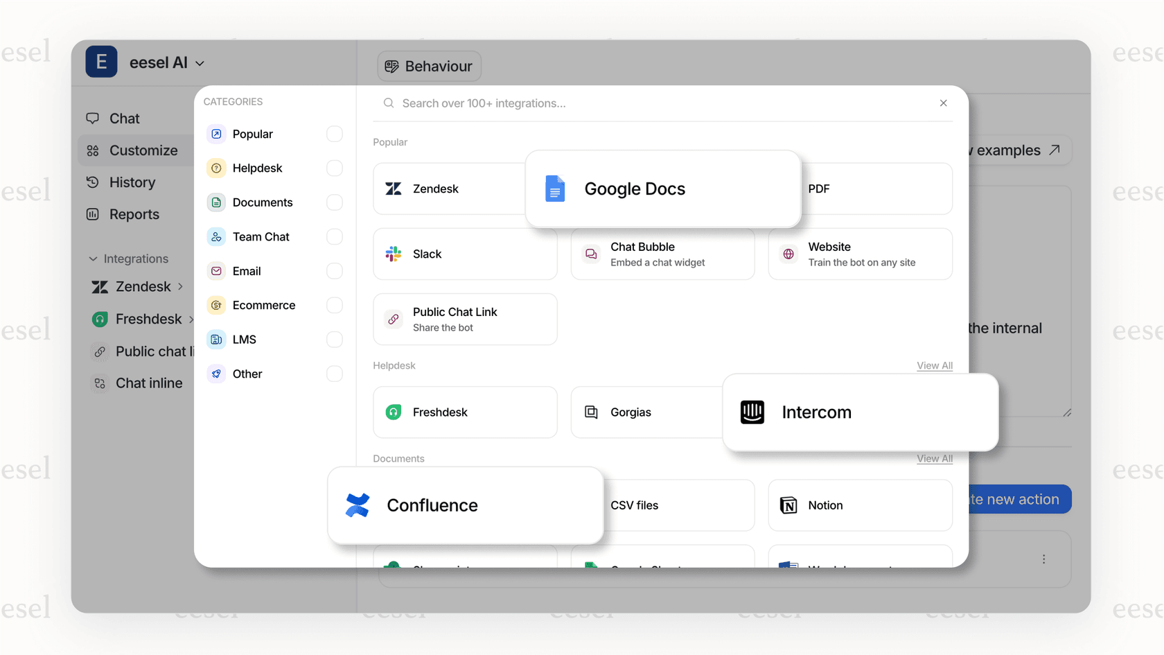 An image showing how the eesel AI platform works within an existing help desk, offering a different approach to the Noupe vs EnvokeAI problem.