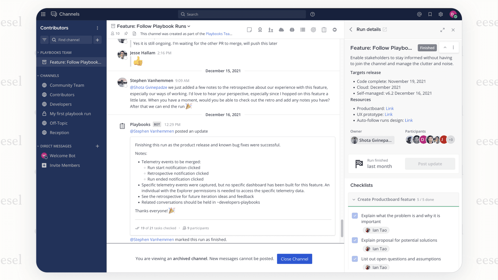 The Mattermost app showing a structured playbook for a