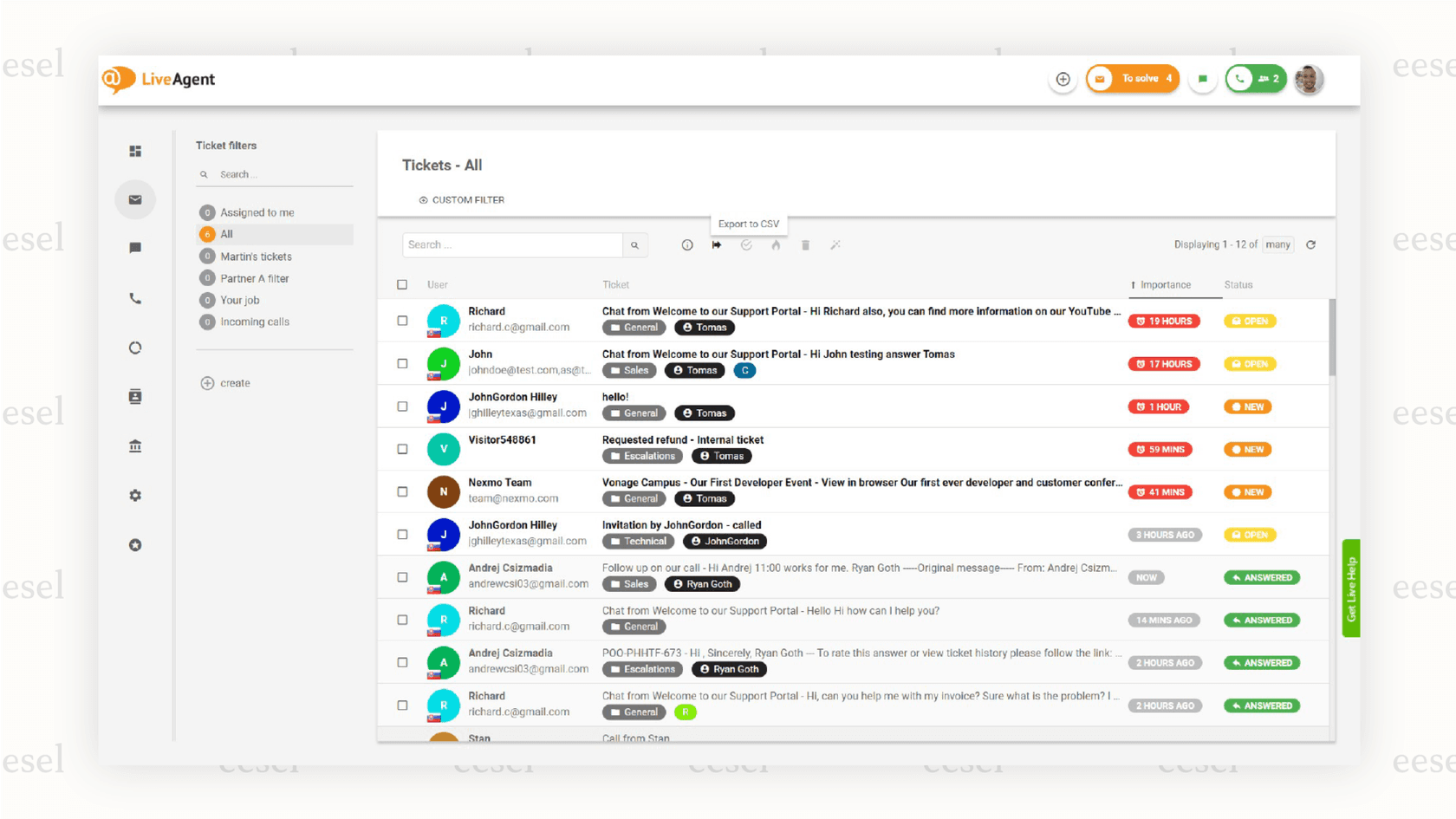 The universal inbox feature of the LiveAgent live chat software.